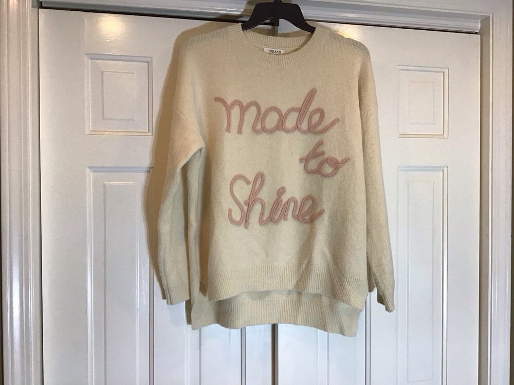 CBRAND Knit Sweater Ivory Pink Embroidery Crew 2XL Coastal Cozy Casual Nuetral